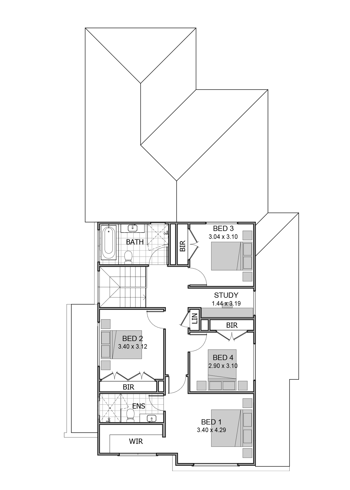 Ainslie 29 by rawsonhomes.com.au, 4 bedroom 2.5 bathroom 2 car 2 storey passive solar house plan, 10.85m x 21.12m, from $540,910, ACT - Upper floor