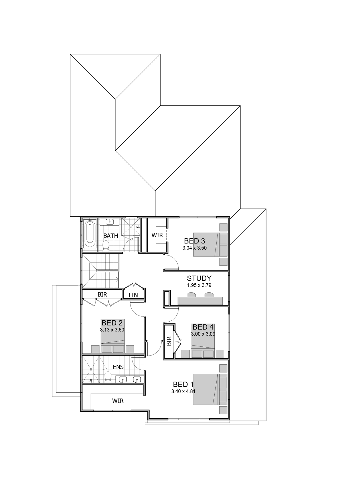 Ainslie 32 by rawsonhomes.com.au, 4 bedroom 2.5 bathroom 2 car 2 storey passive solar house plan, 12m x 21.12m, from $575,710, ACT - Upper floor