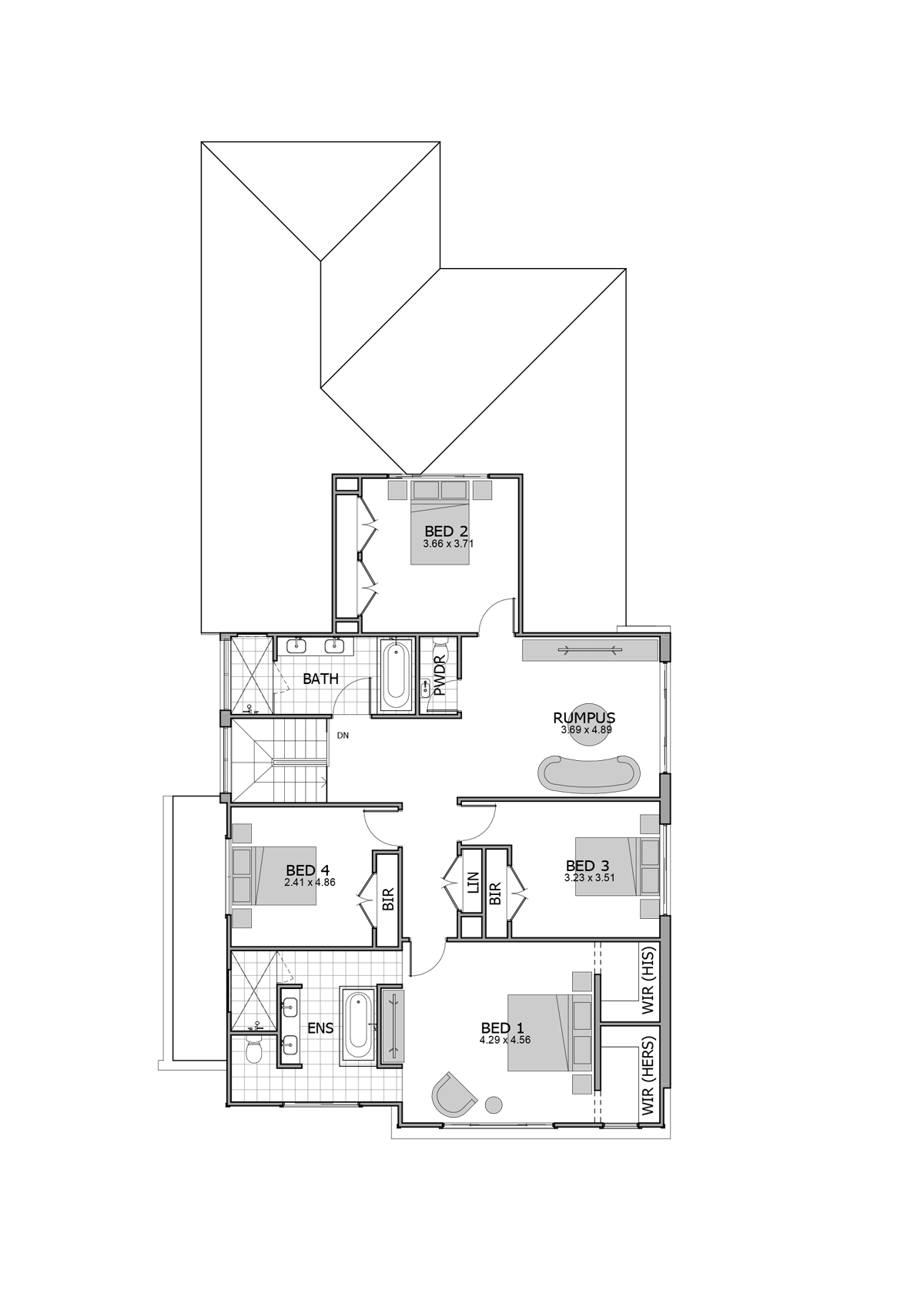 Ainslie 38 by rawsonhomes.com.au, 4 bedroom 2.5 bathroom 2 car 2 storey passive solar house plan, 12m x 23.12m, from $656,710, ACT - Upper floor