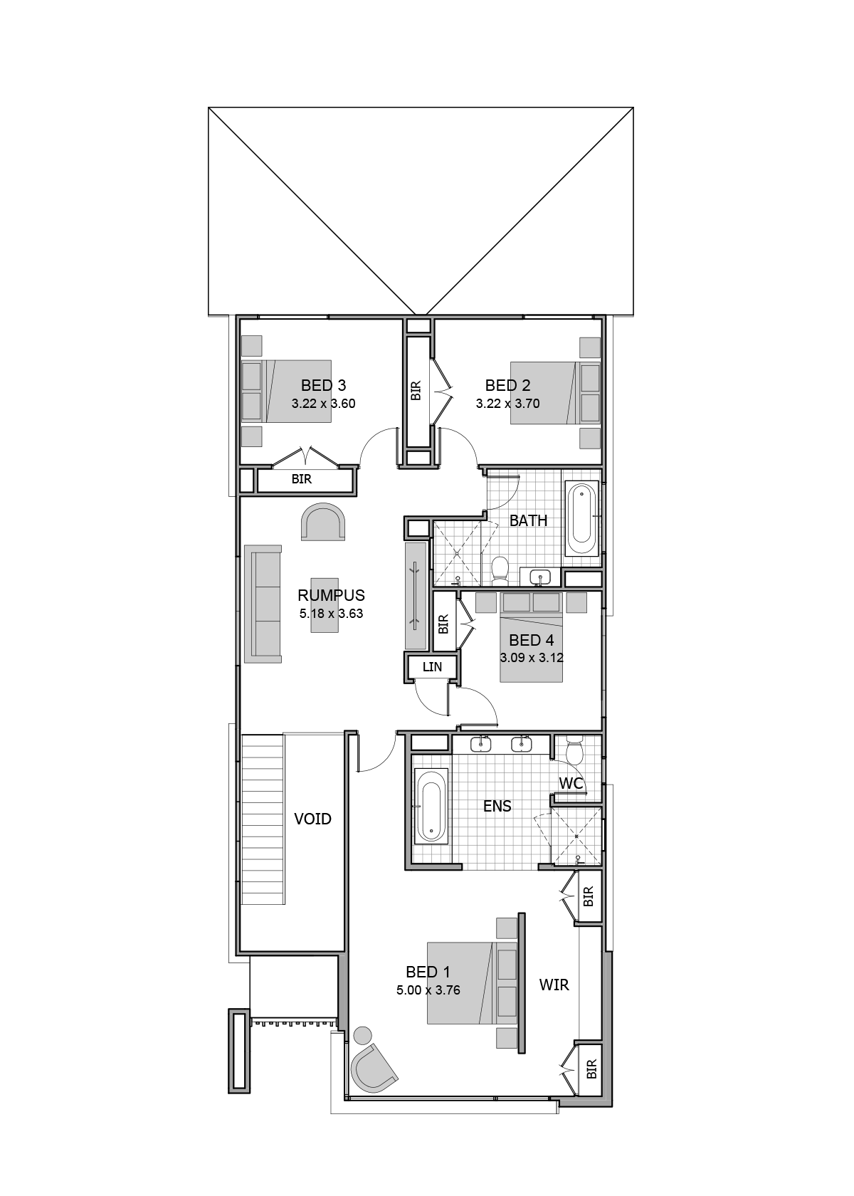 Leona 33 by rawsonhomes.com.au, 4 bedroom 2.5 bathroom 2 car 2 storey passive solar house plan, 8.5m x 21.34m, from $504,730 - Upper floor