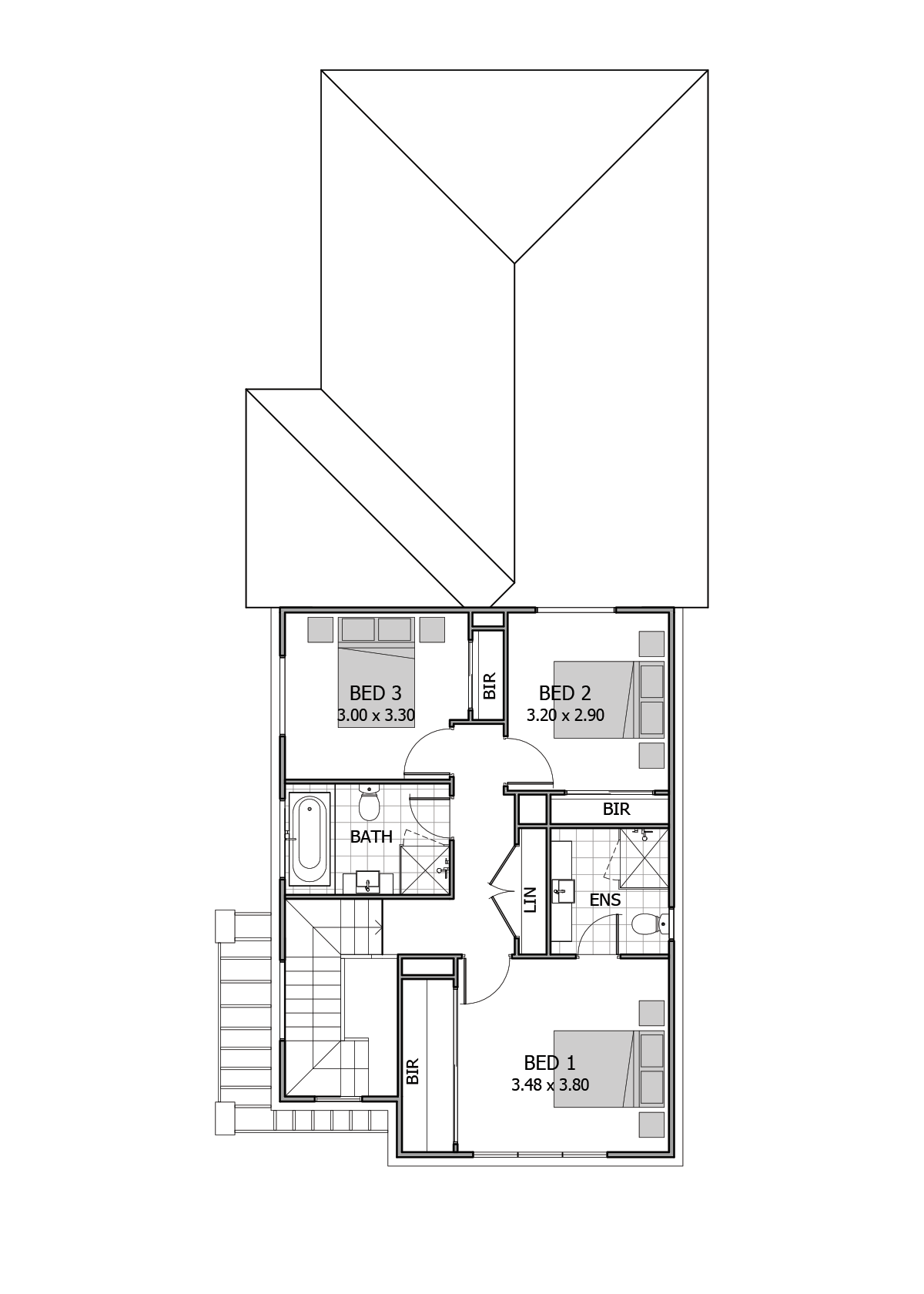 Corso 21 by rawsonhomes.com.au, 3 bedroom 2 bathroom 2 car 2 storey passive solar house plan, 7.4m x 19.23m, from $357,200 - Upper