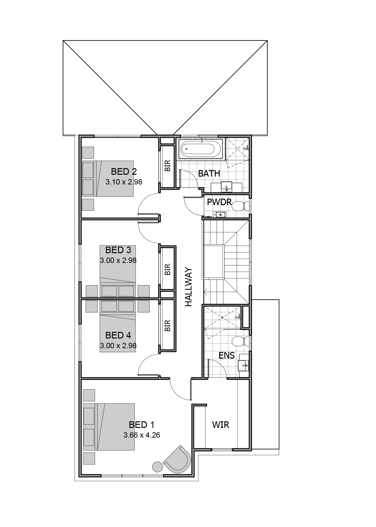Remi 22 by rawsonhomes.com.au, 4 bedroom 2.5 bathroom 1 car 2 storey passive solar house plan, 7.87m x 16.5m, from $347,300 - Upper floor